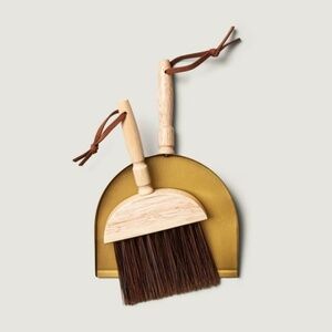 Hearth & Hand Magnolia 2pc Metal Dust Pan and Hand Broom Set Wood/Brass